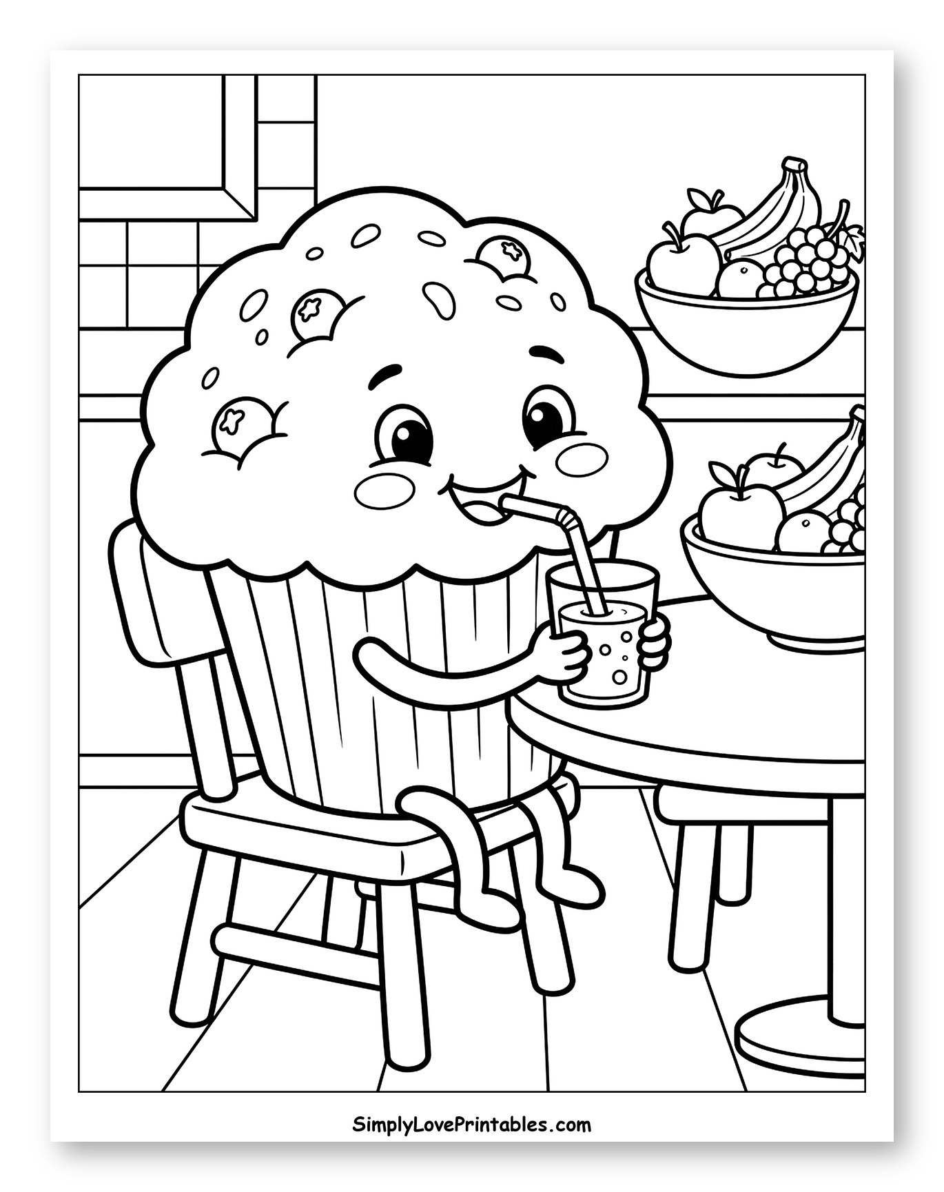 Happy Muffin Character Drinking Juice