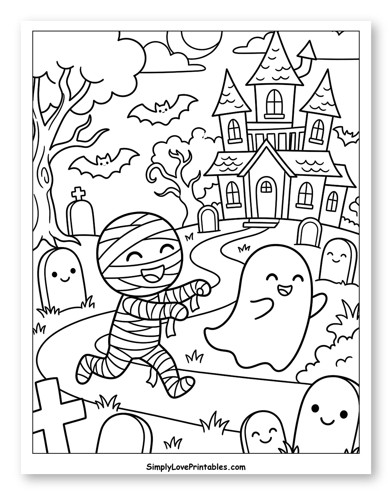 Happy Mummy and Ghost by Haunted House