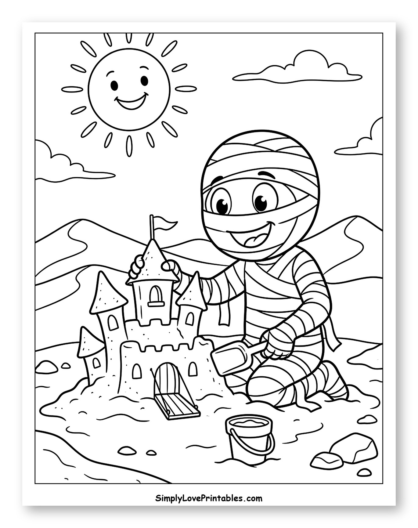 Happy Mummy Building Sandcastle by the Dunes