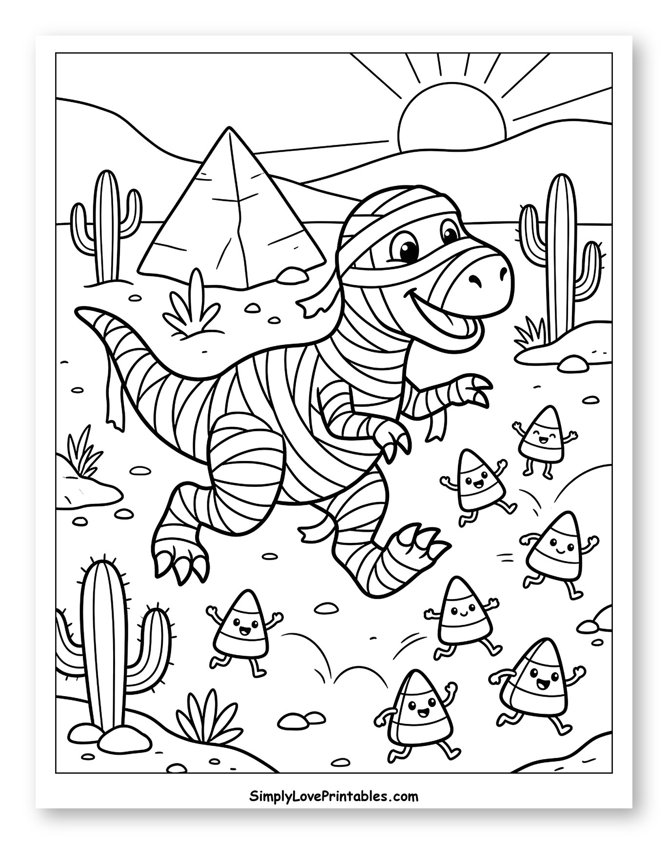 Happy Mummy Dinosaur and Running Candy Corn