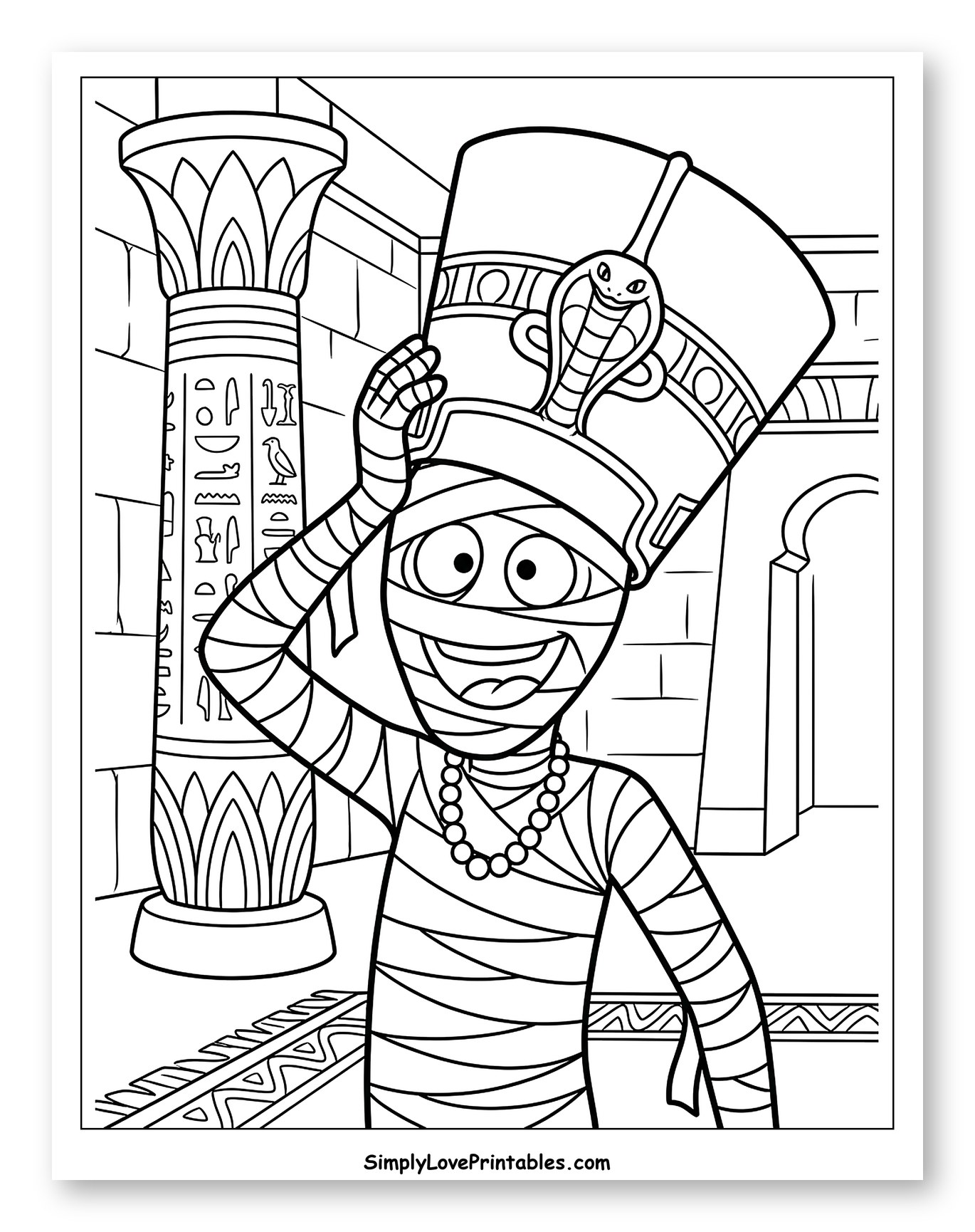 Happy Mummy in Pharaoh Crown in Temple