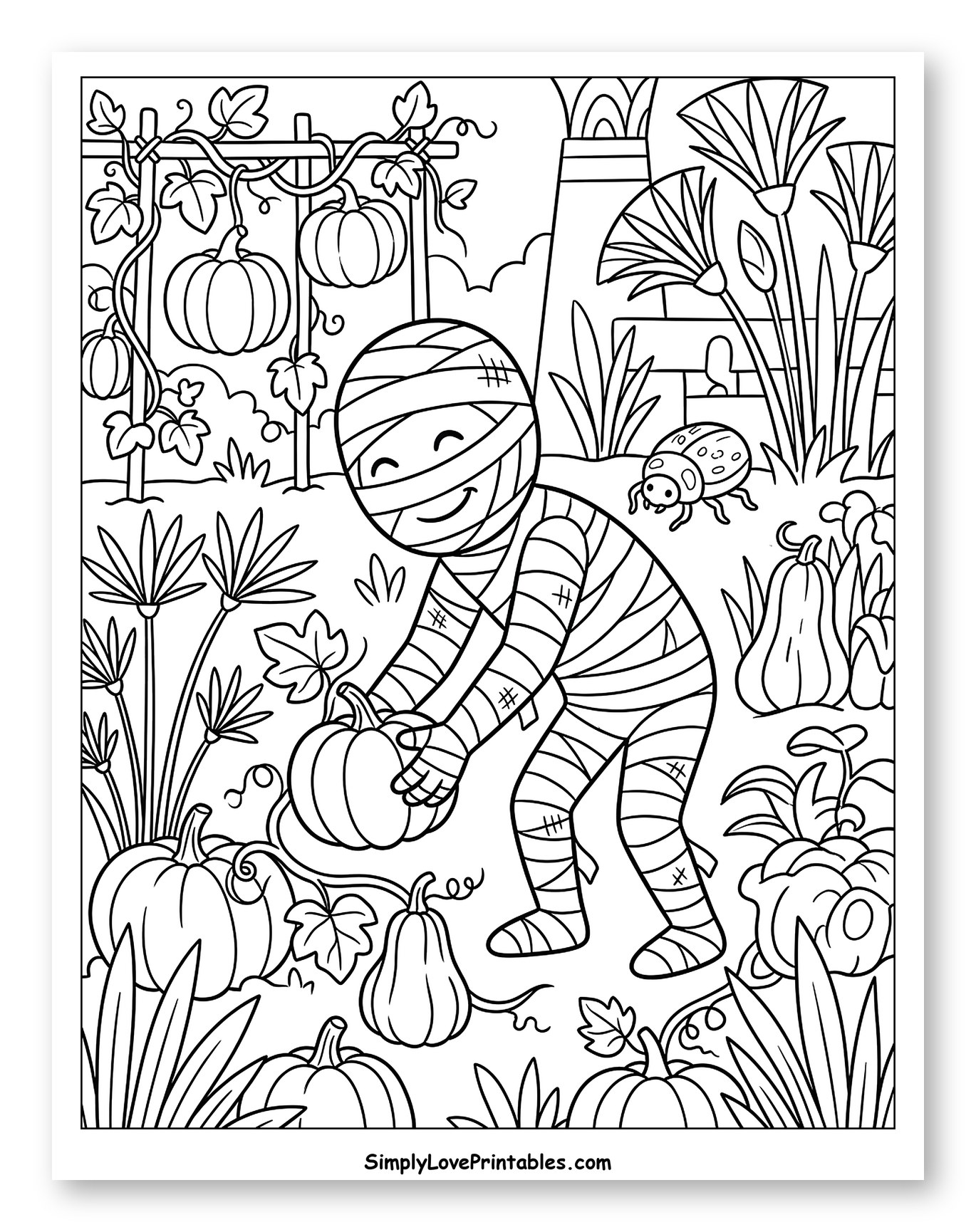 Happy Mummy Picking Pumpkins in a Garden