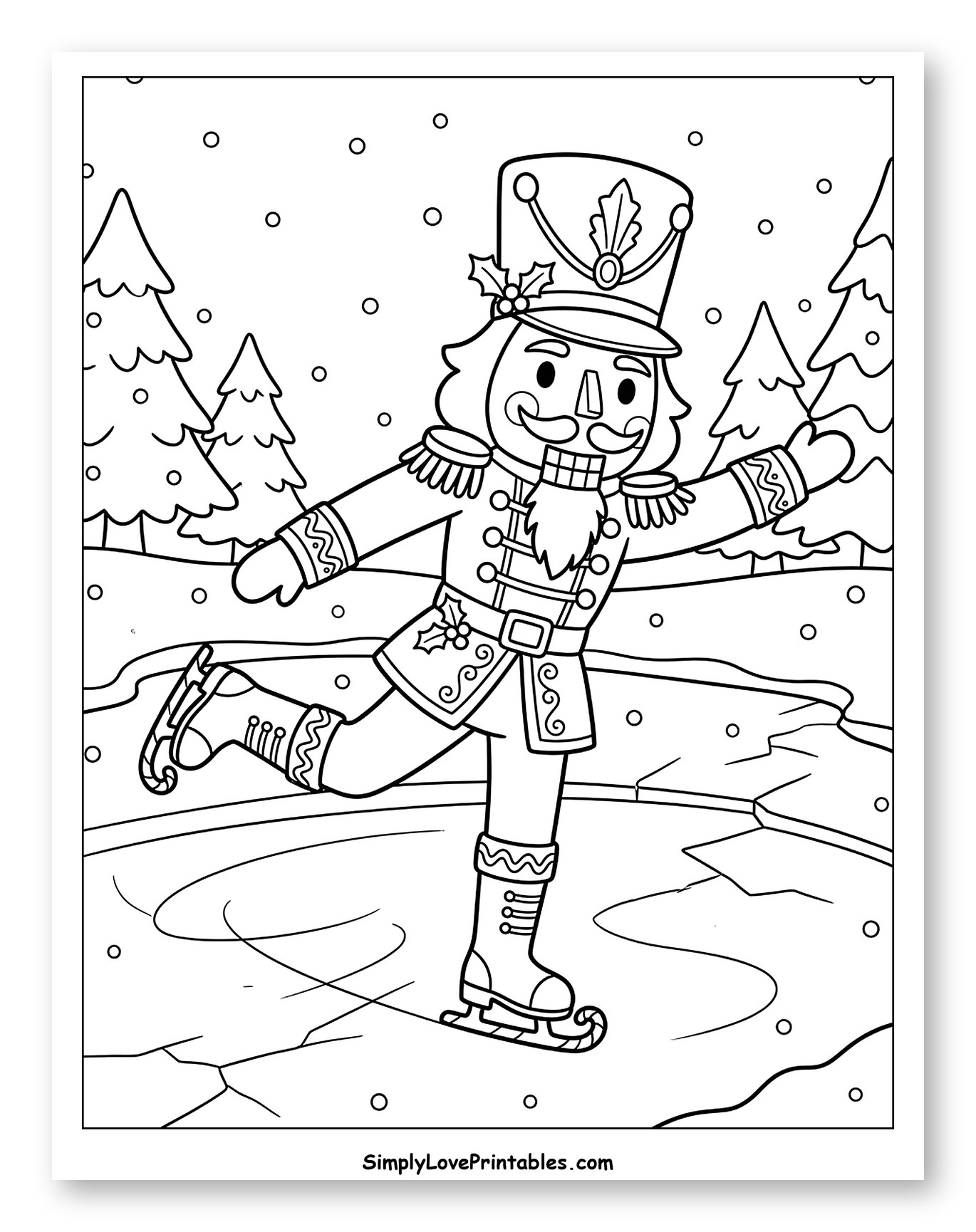 Happy Nutcracker Ice Skating in the Snow