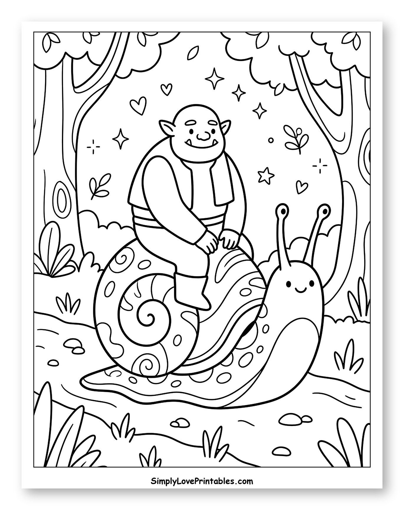 Happy Ogre Riding a Giant Snail