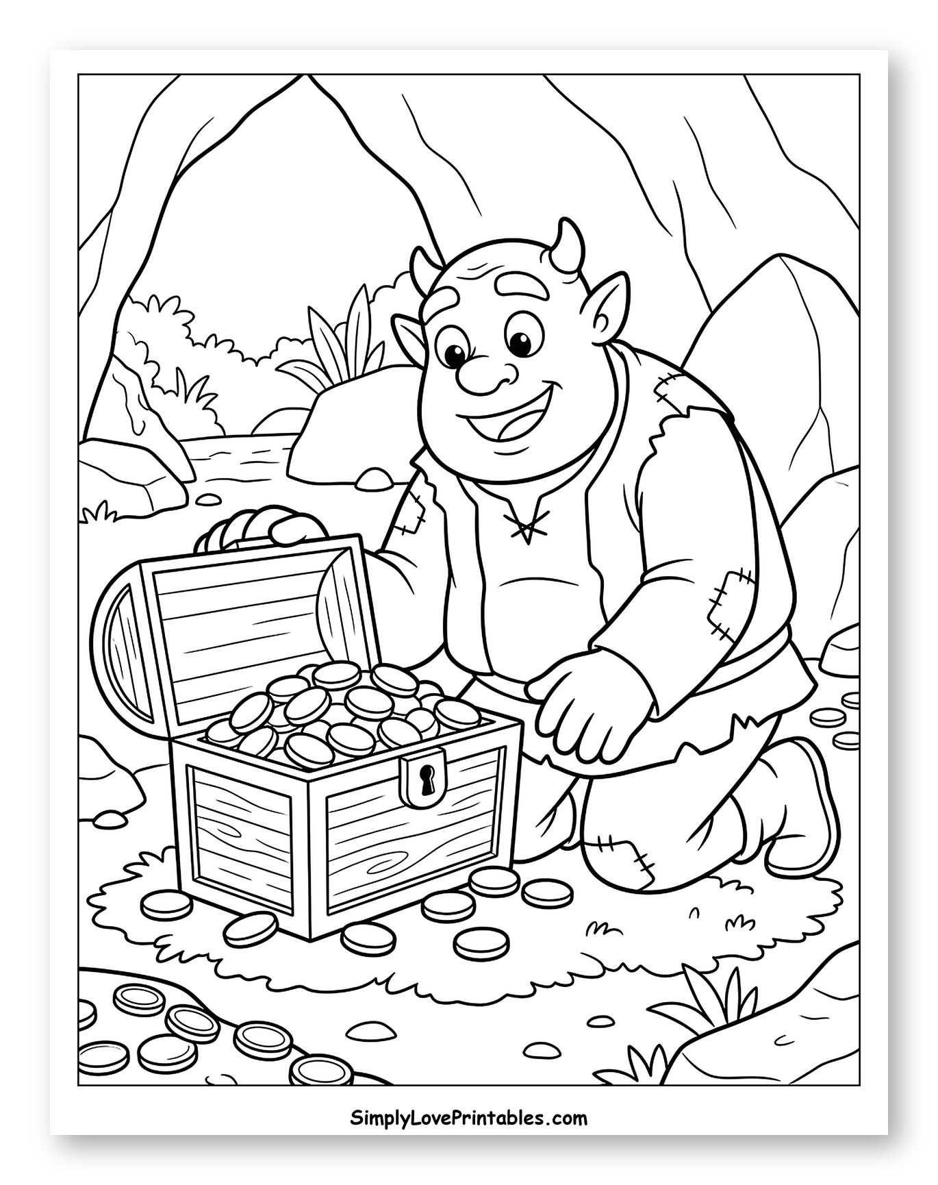 Happy Ogre with Treasure Chest in Cave