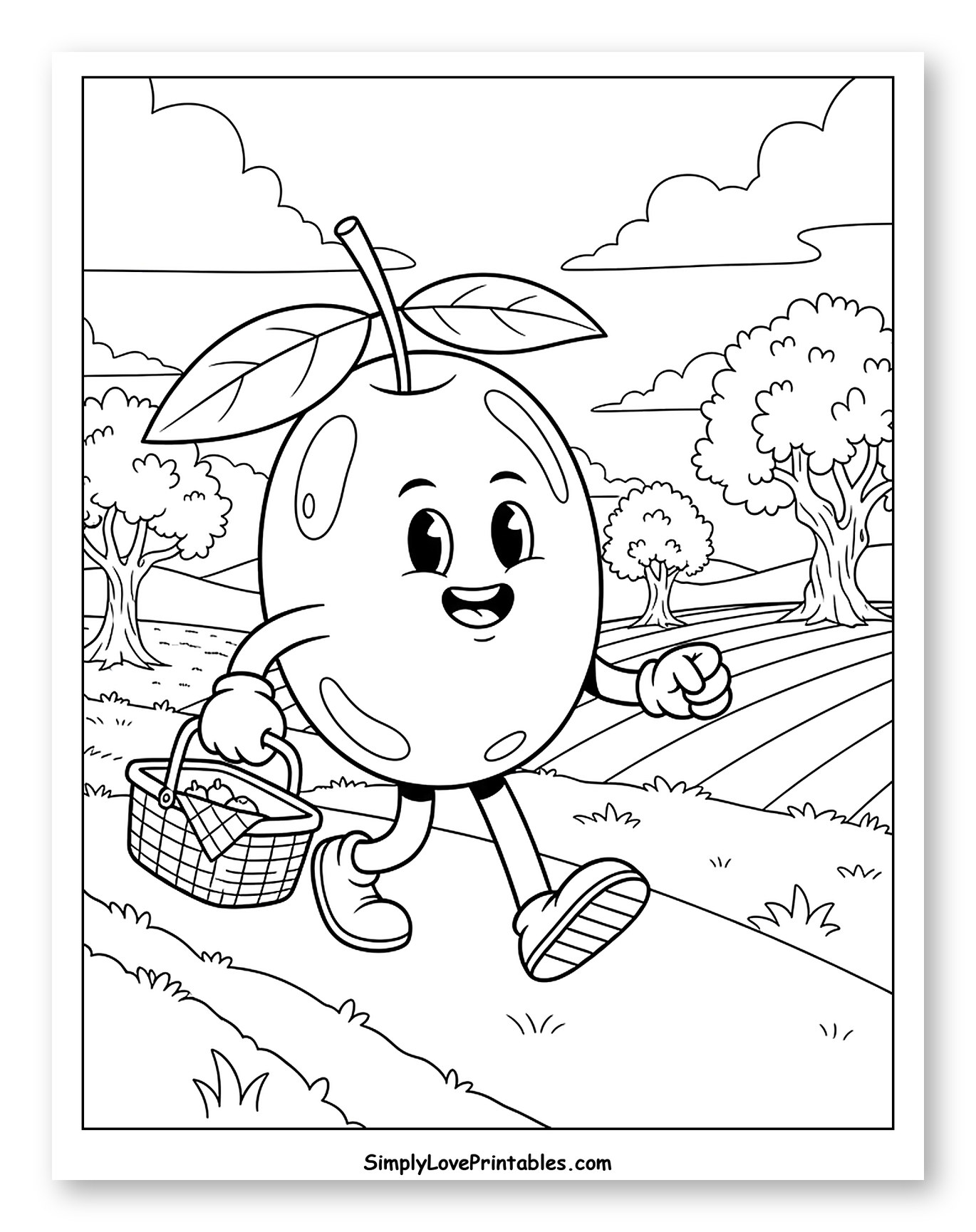Happy Olive Walking with Picnic Basket
