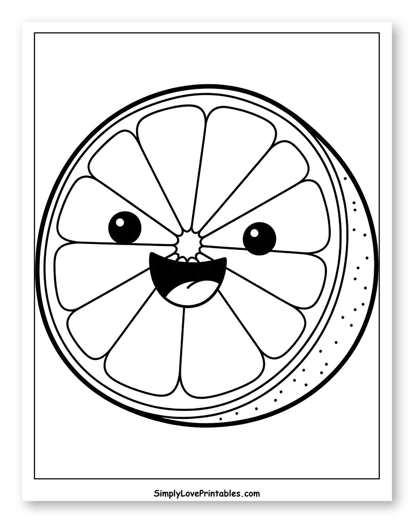 Happy Orange Slice with a Big Smile Coloring Page for Toddlers