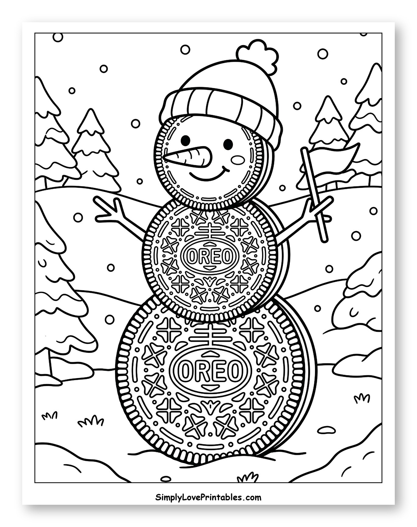 Happy Oreo Snowman with a Flag