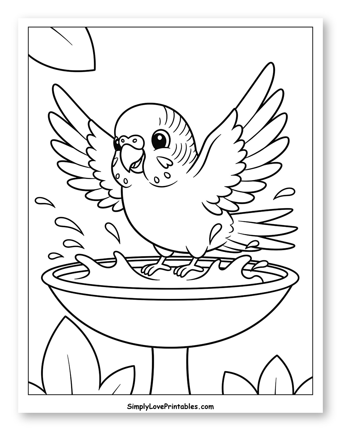 Happy Parakeet Splashing in a Bird Bath