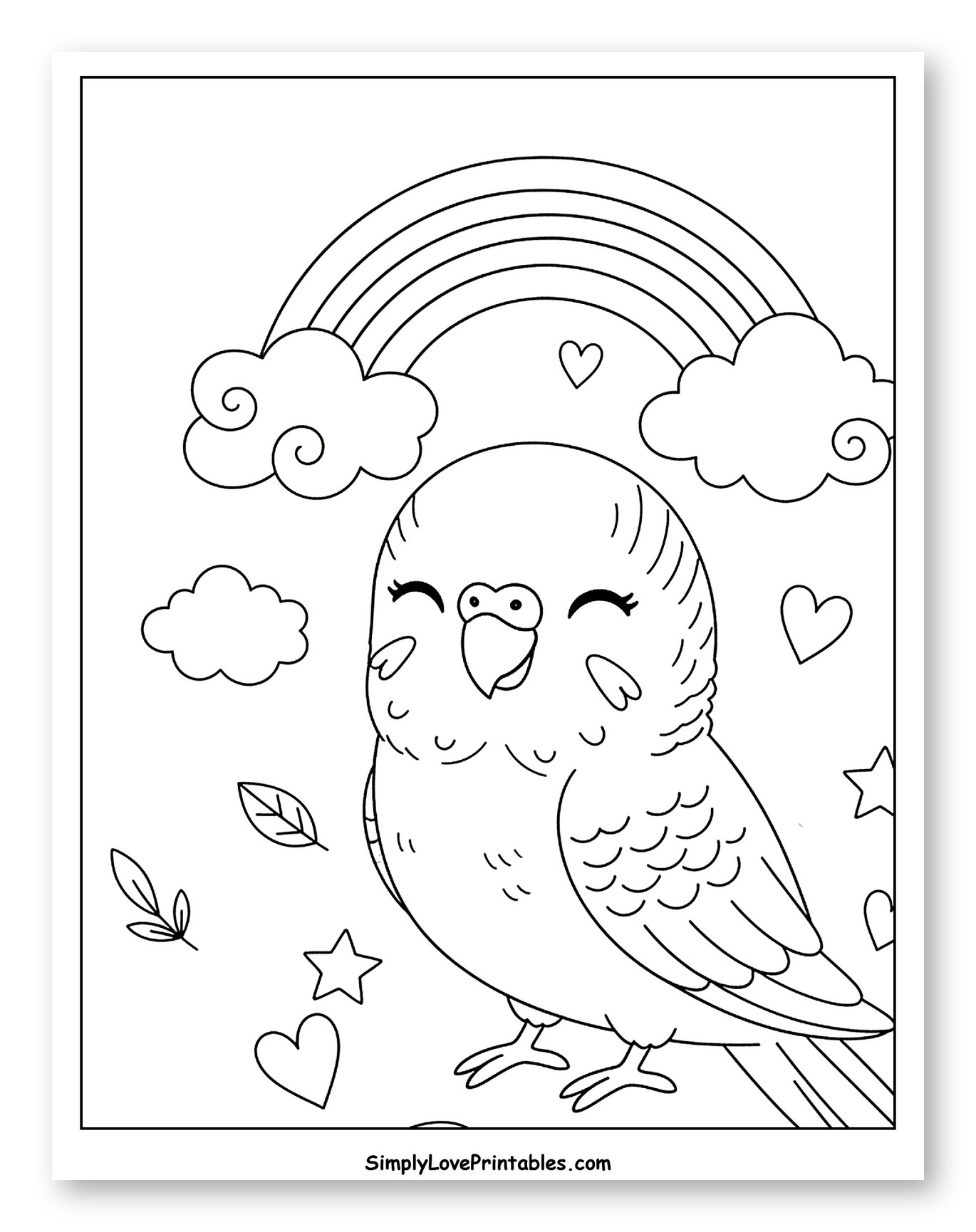 Happy Parakeet Under a Rainbow
