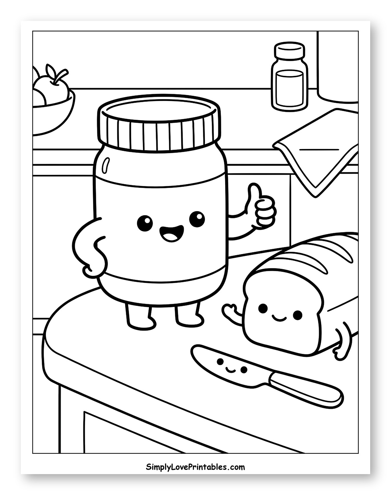 Happy Peanut Butter Jar with Bread and Knife