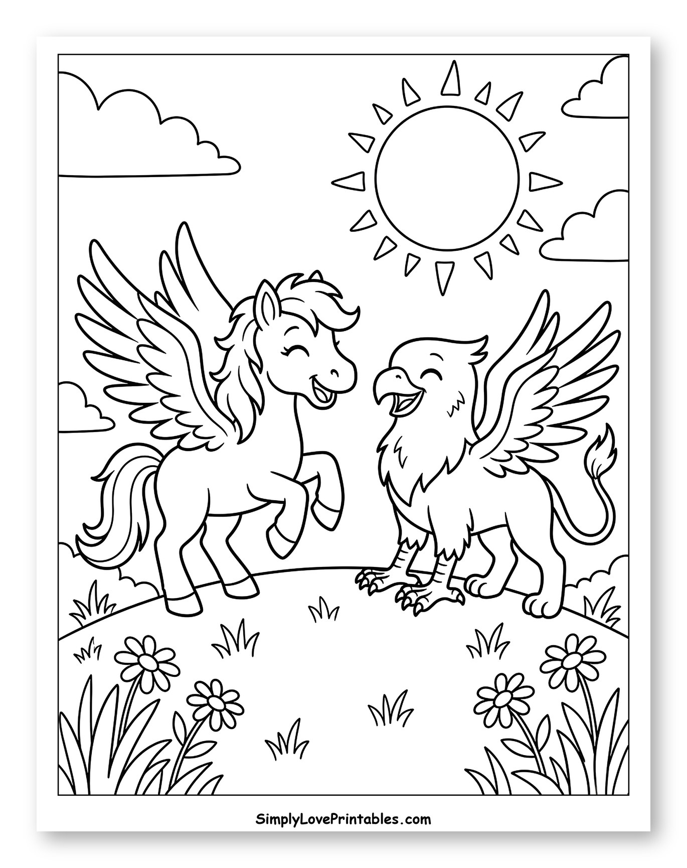 Happy Pegasus and Griffin Friends
