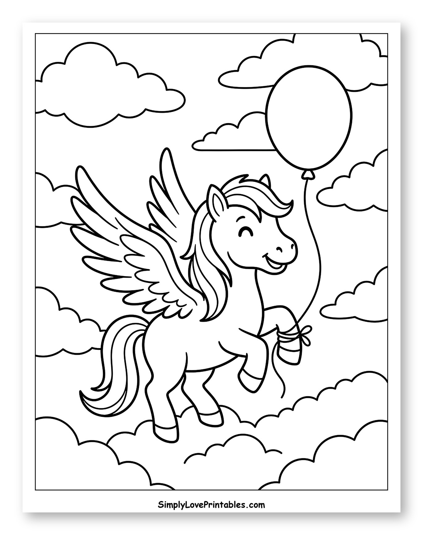 Happy Pegasus Flying with a Balloon