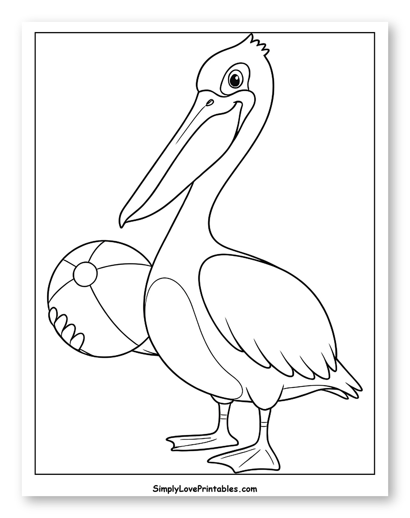 Happy Pelican Holding a Beach Ball