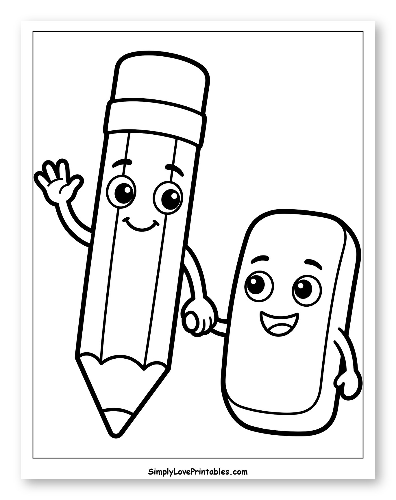 Happy Pencil and Eraser Holding Hands