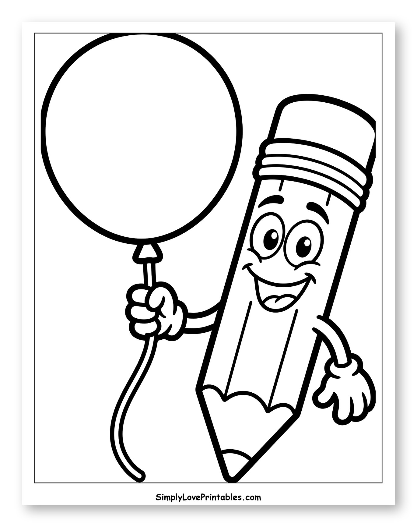 Happy Pencil Holding a Blank Balloon