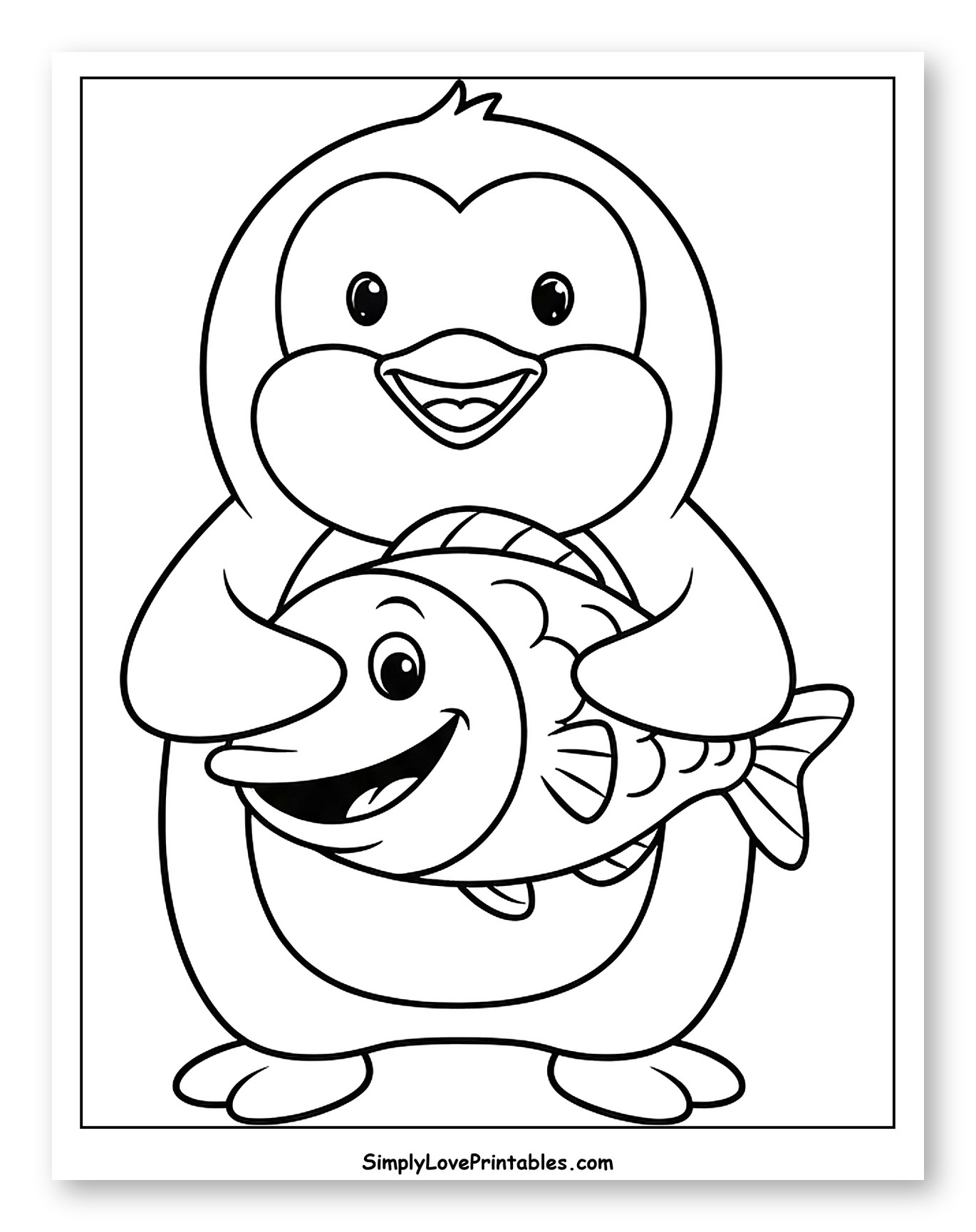 Happy Penguin Holding a Big Fish