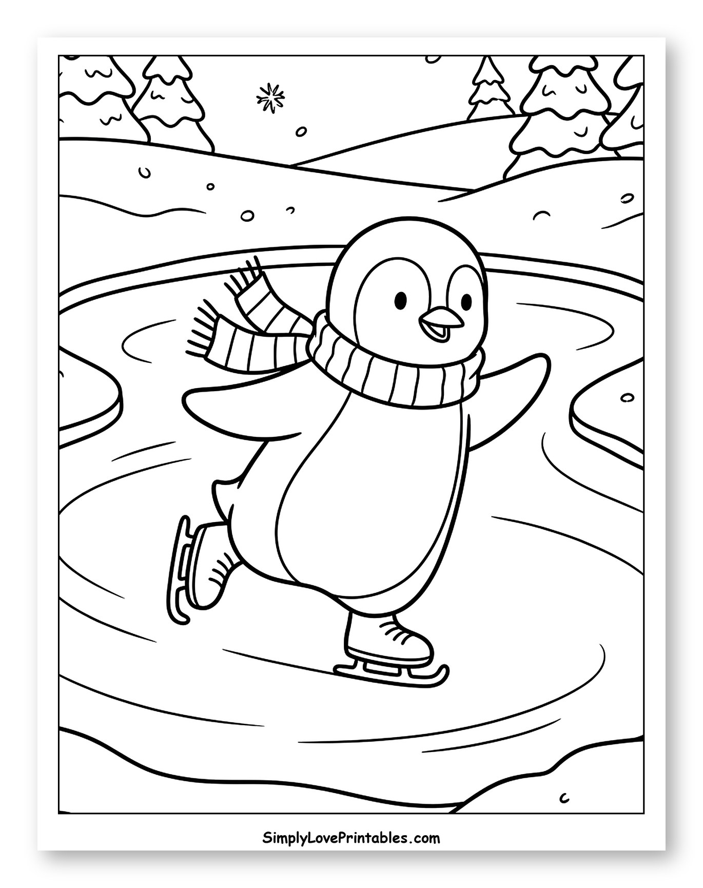 Happy Penguin Skating in a Snowy Landscape
