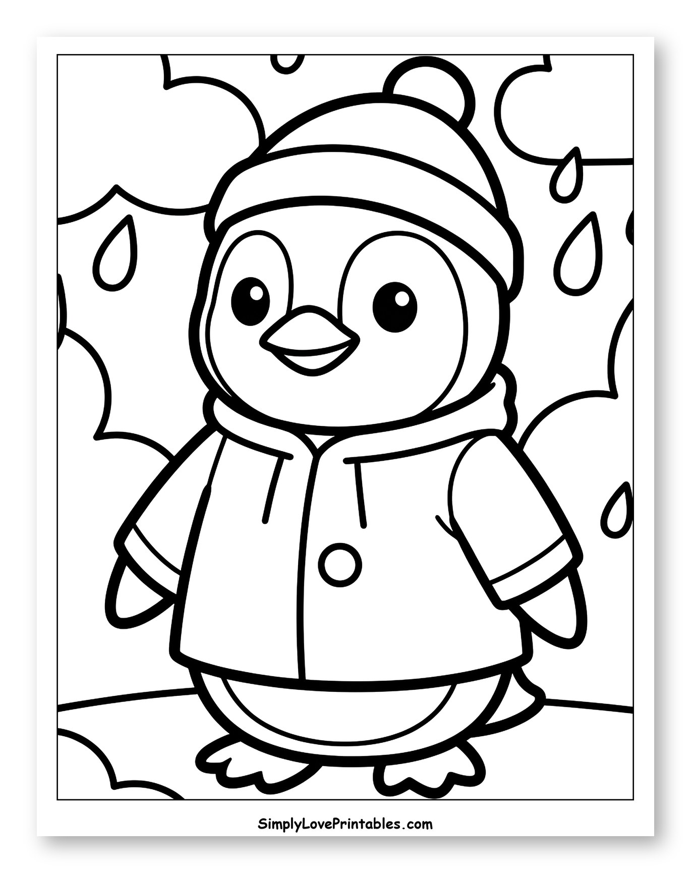 Happy Penguin Wearing Raincoat and Hat
