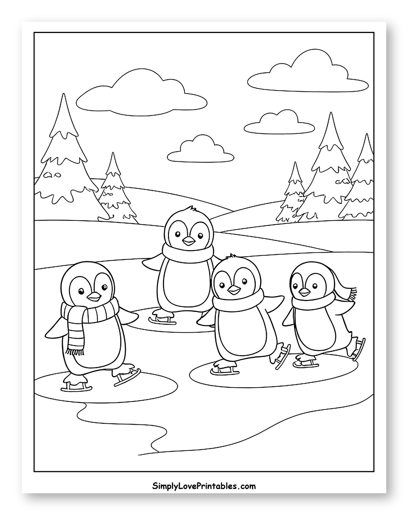 Happy Penguins Ice Skating Outdoors