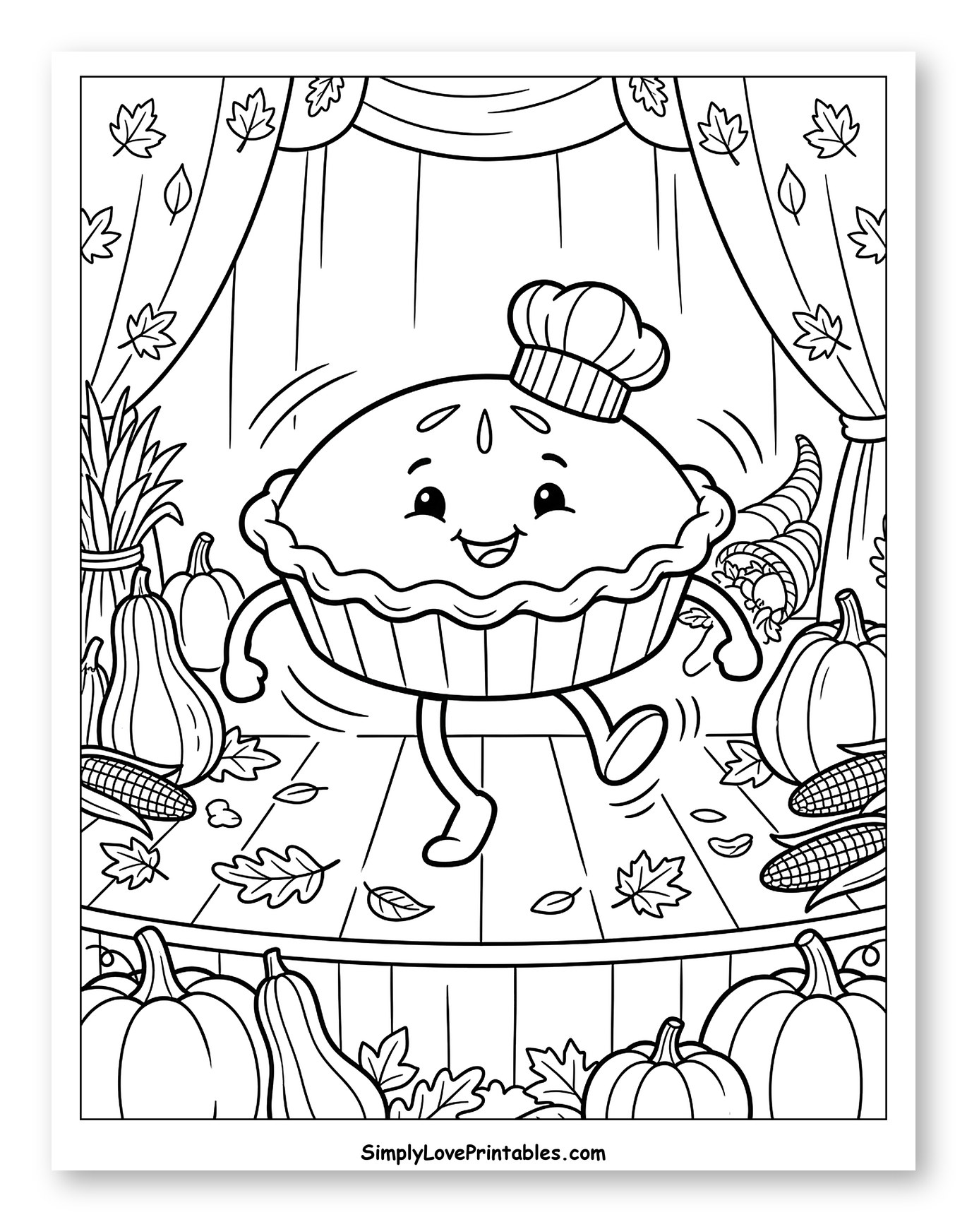 Happy Pie Dancing on Autumn Stage Coloring Page for Kids