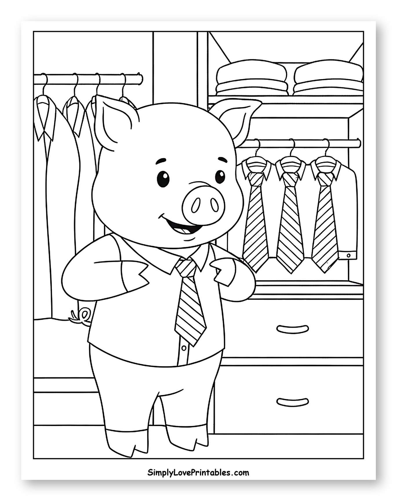 Happy Pig Adjusting Its Striped Tie
