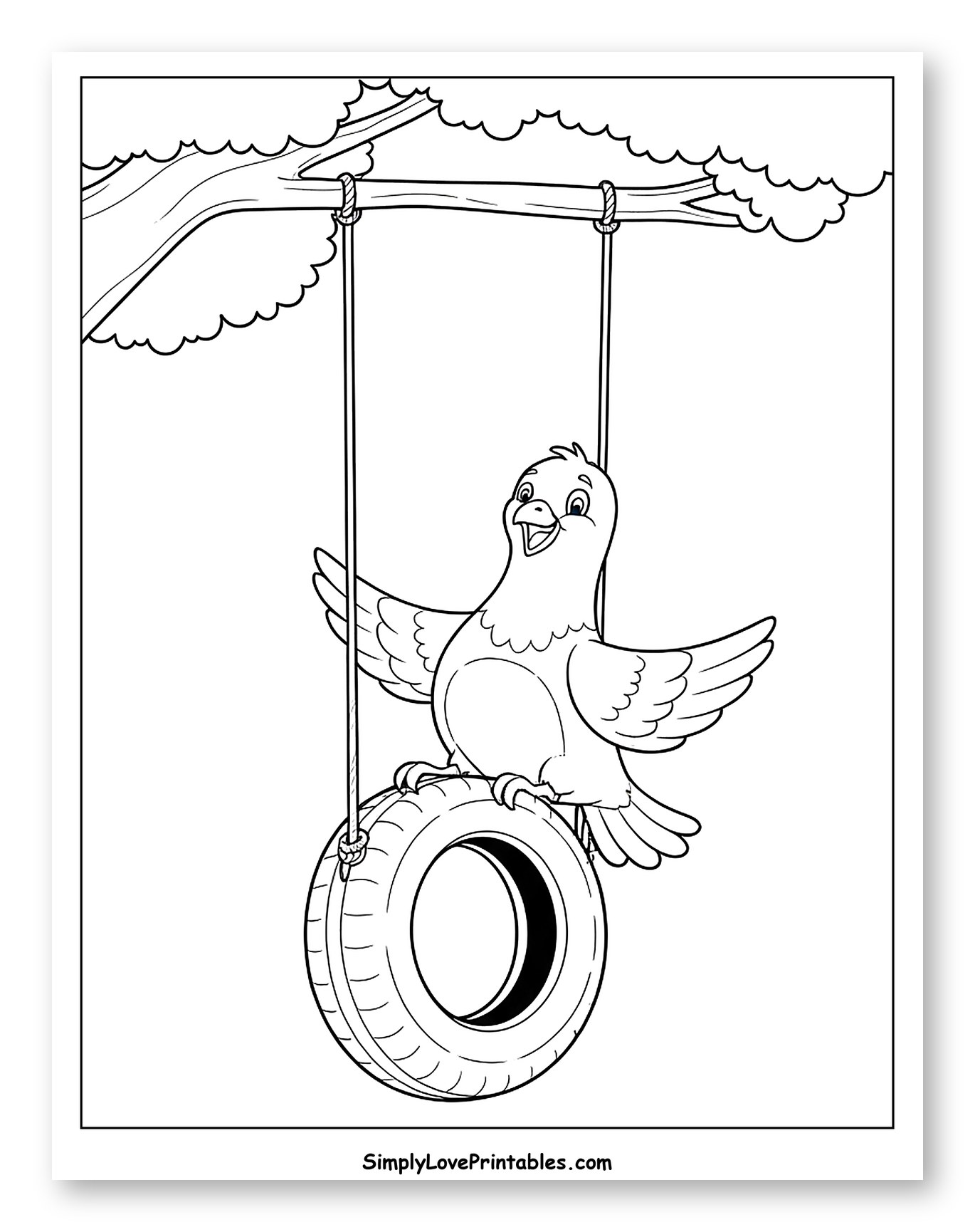 Happy Pigeon on a Tire Swing