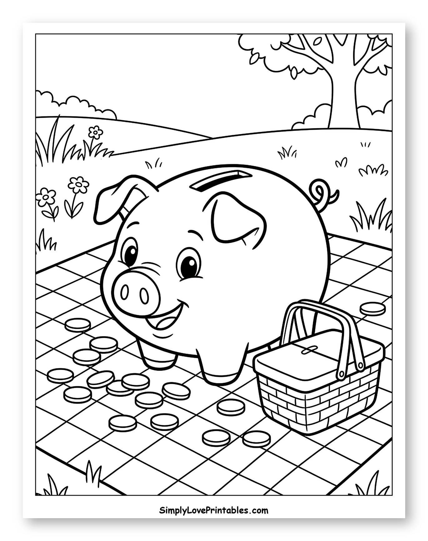 Happy Piggy Bank on a Picnic