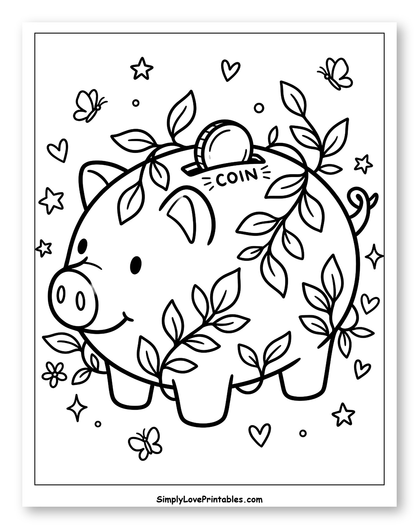 Happy Piggy Bank with Growing Vines