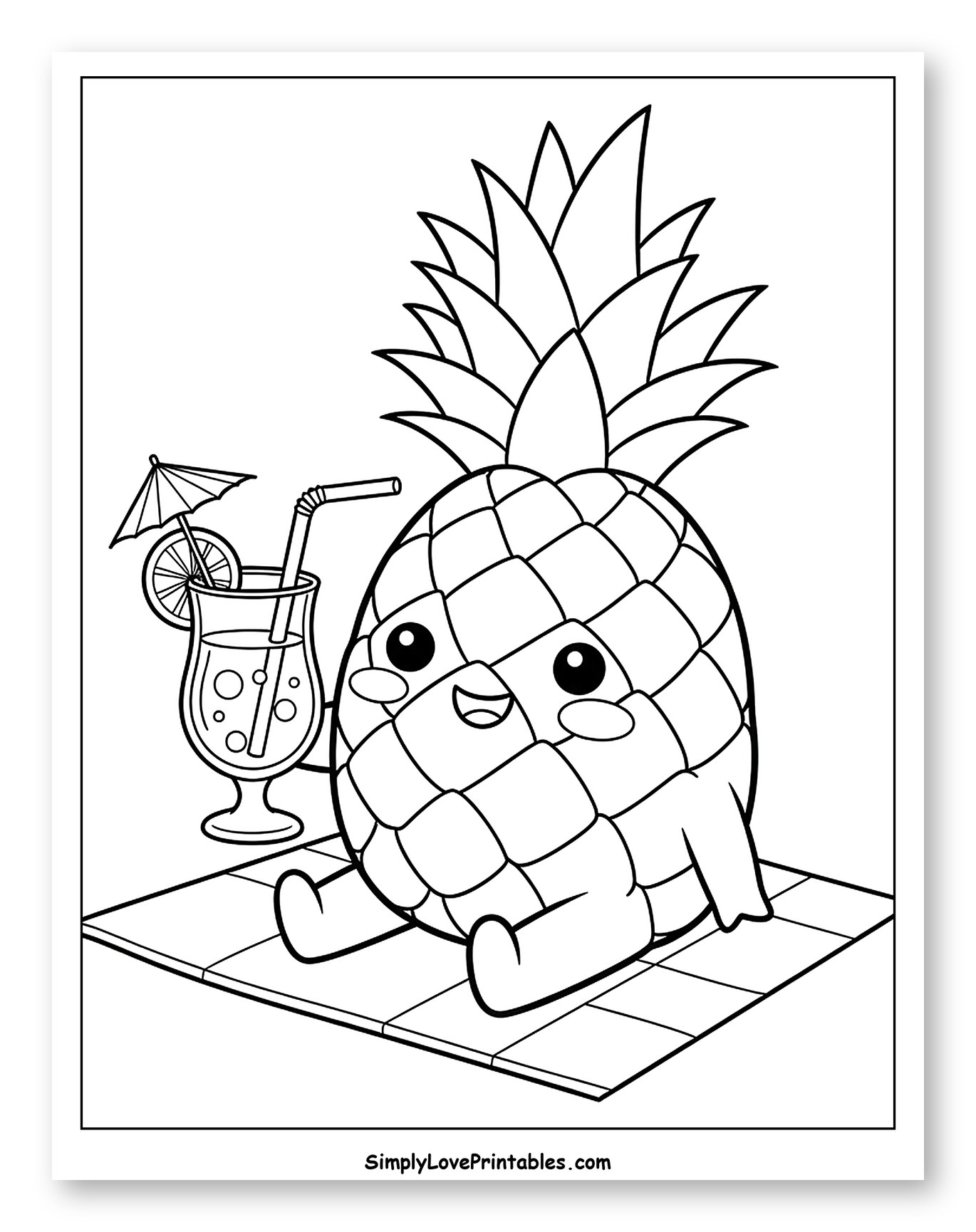 Happy Pineapple Enjoying a Summer Drink