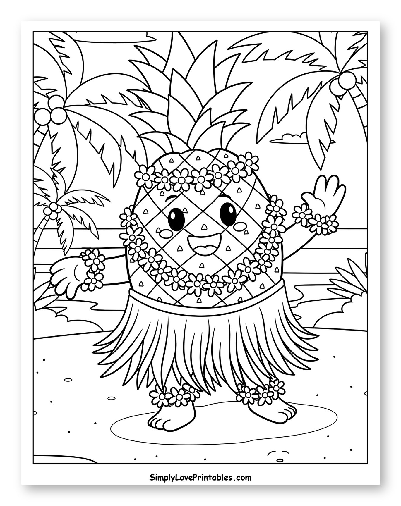 Happy Pineapple with Leis on Tropical Beach