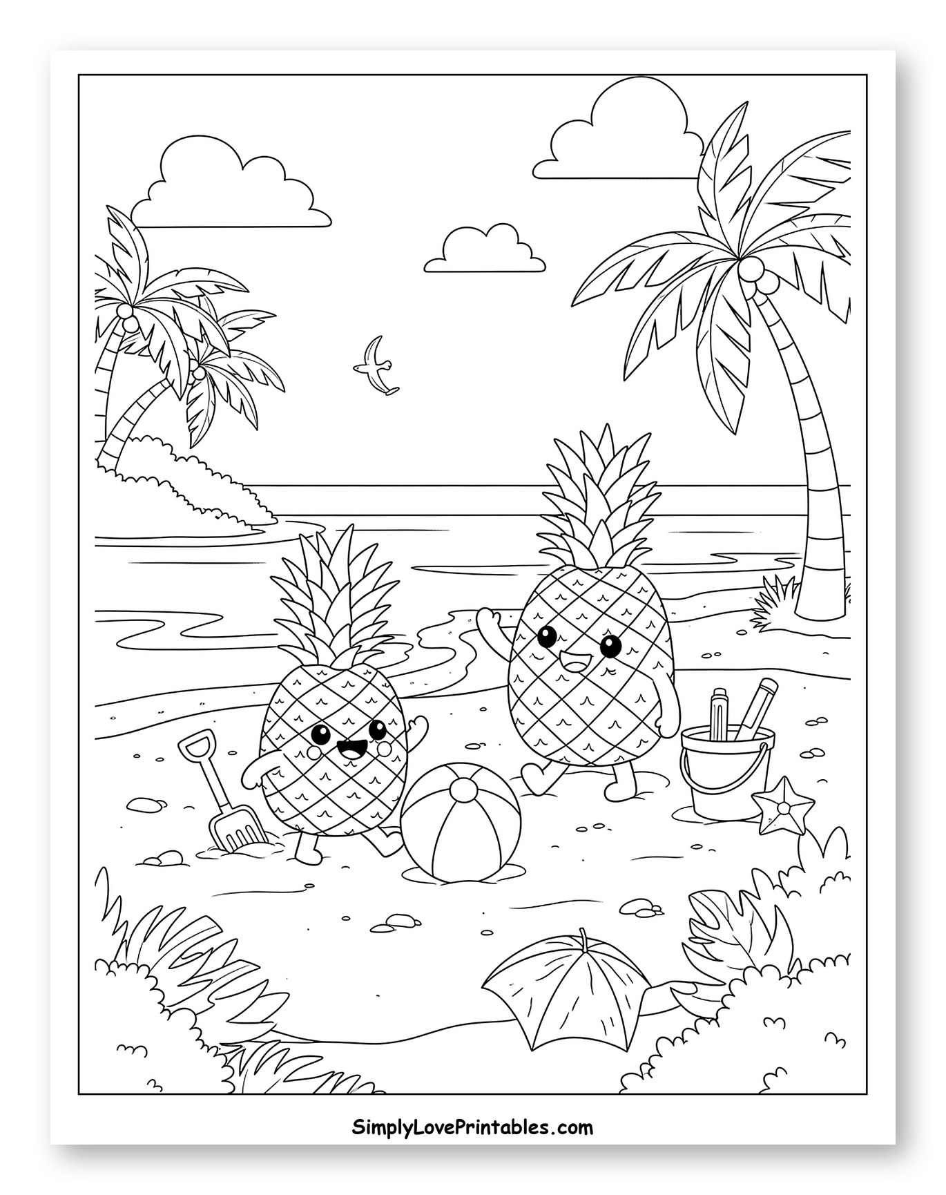 Happy Pineapples Enjoying a Sunny Beach Day