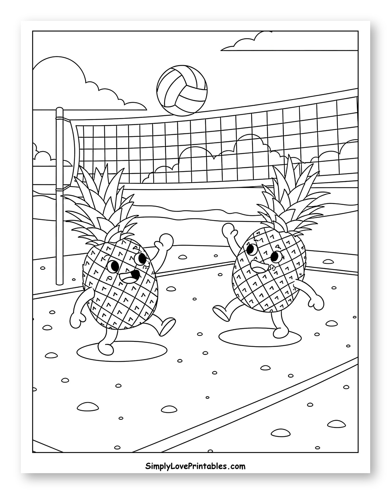 Happy Pineapples Playing Beach Volleyball