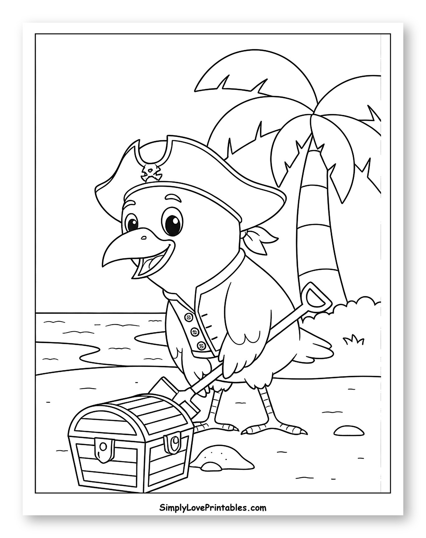 Happy Pirate Crow Finds Buried Treasure