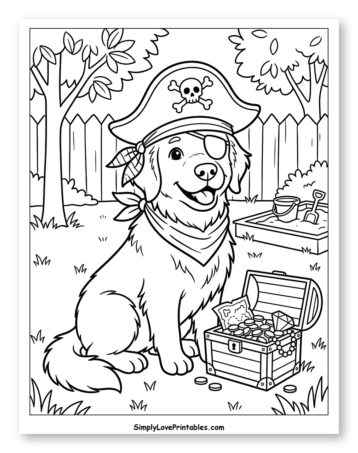 Happy Pirate Dog with Buried Treasure