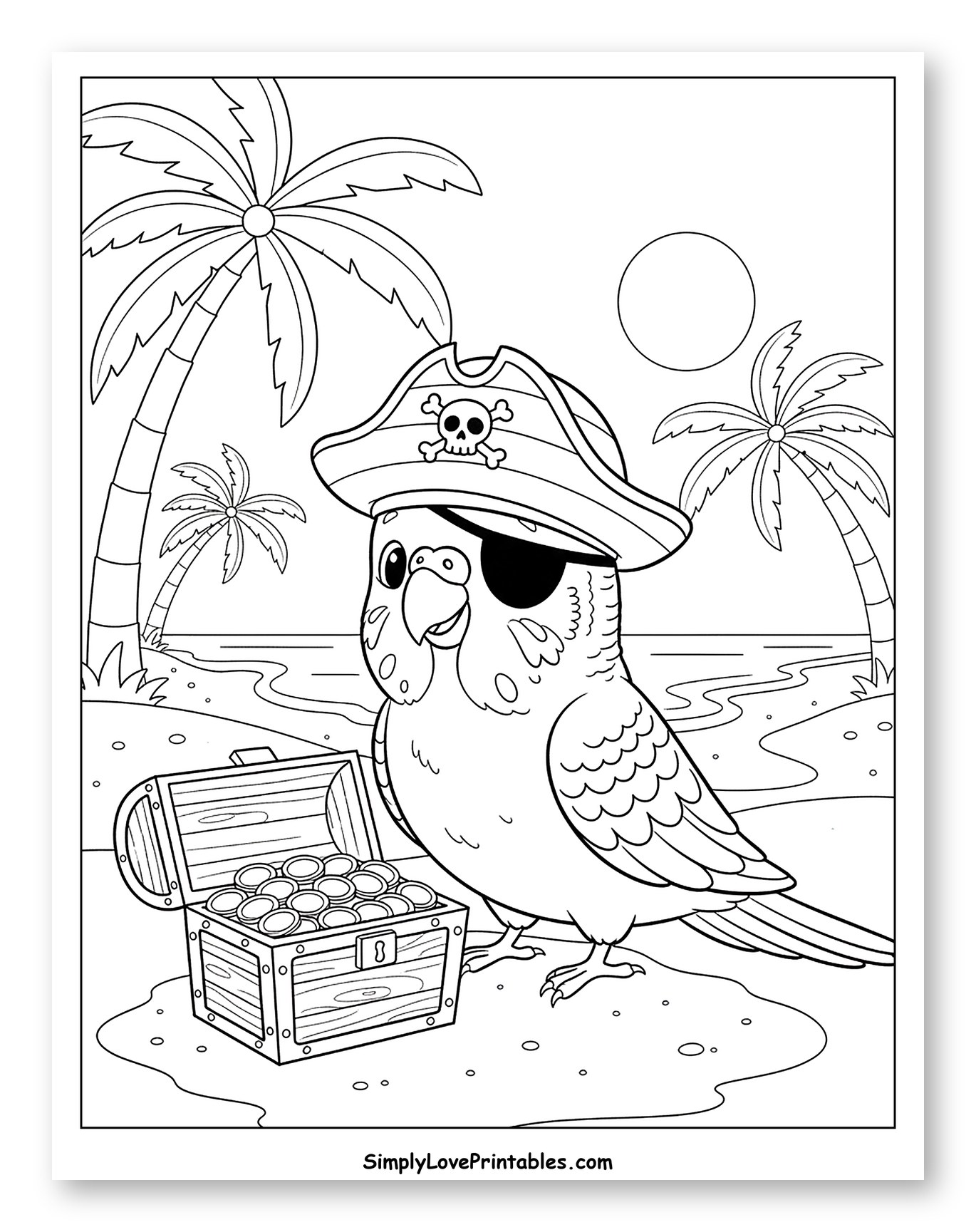 Happy Pirate Parakeet with Treasure Chest