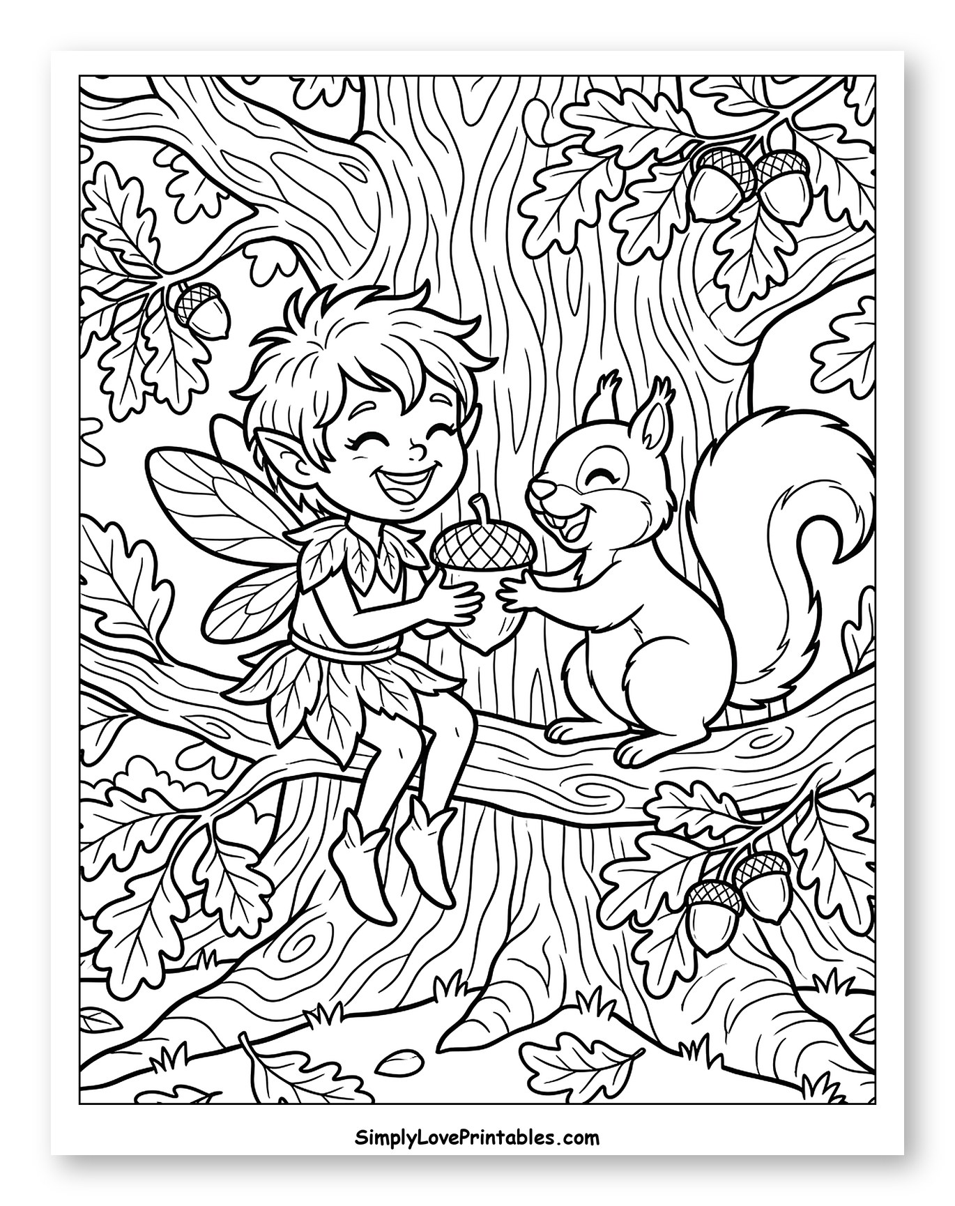 Happy Pixie Sharing Acorn with Squirrel