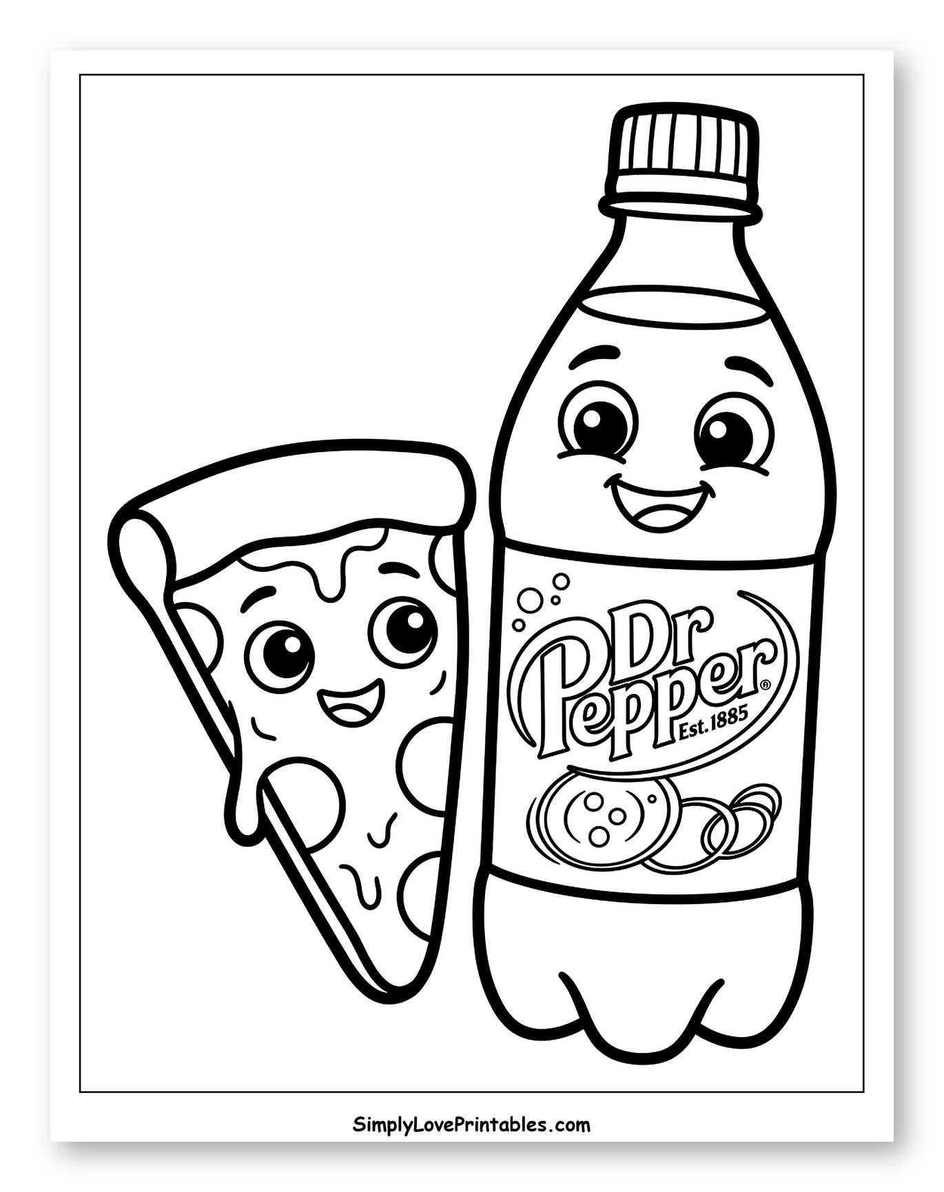 Happy Pizza Slice and Dr. Pepper Bottle