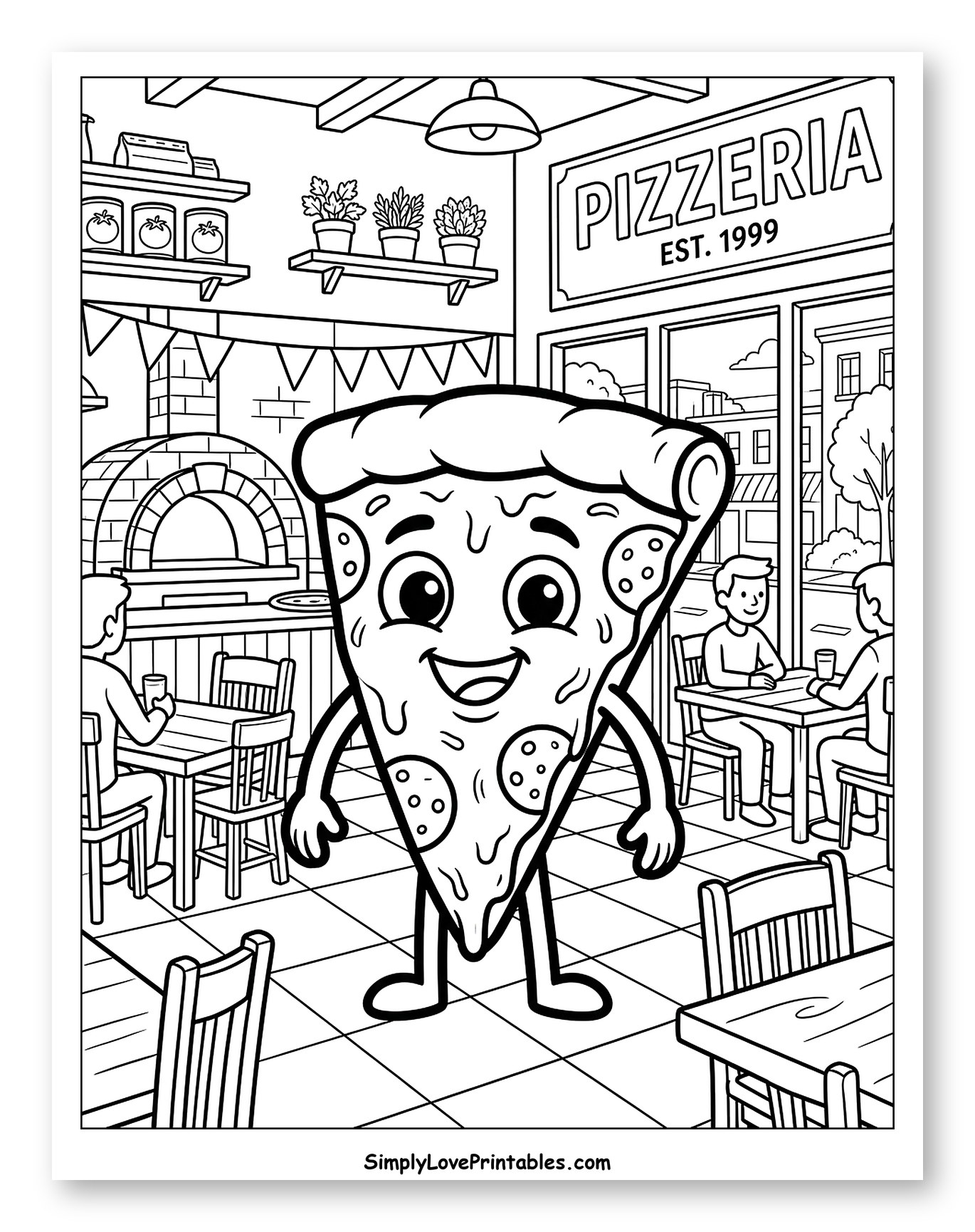 Happy Pizza Slice in a Pizzeria
