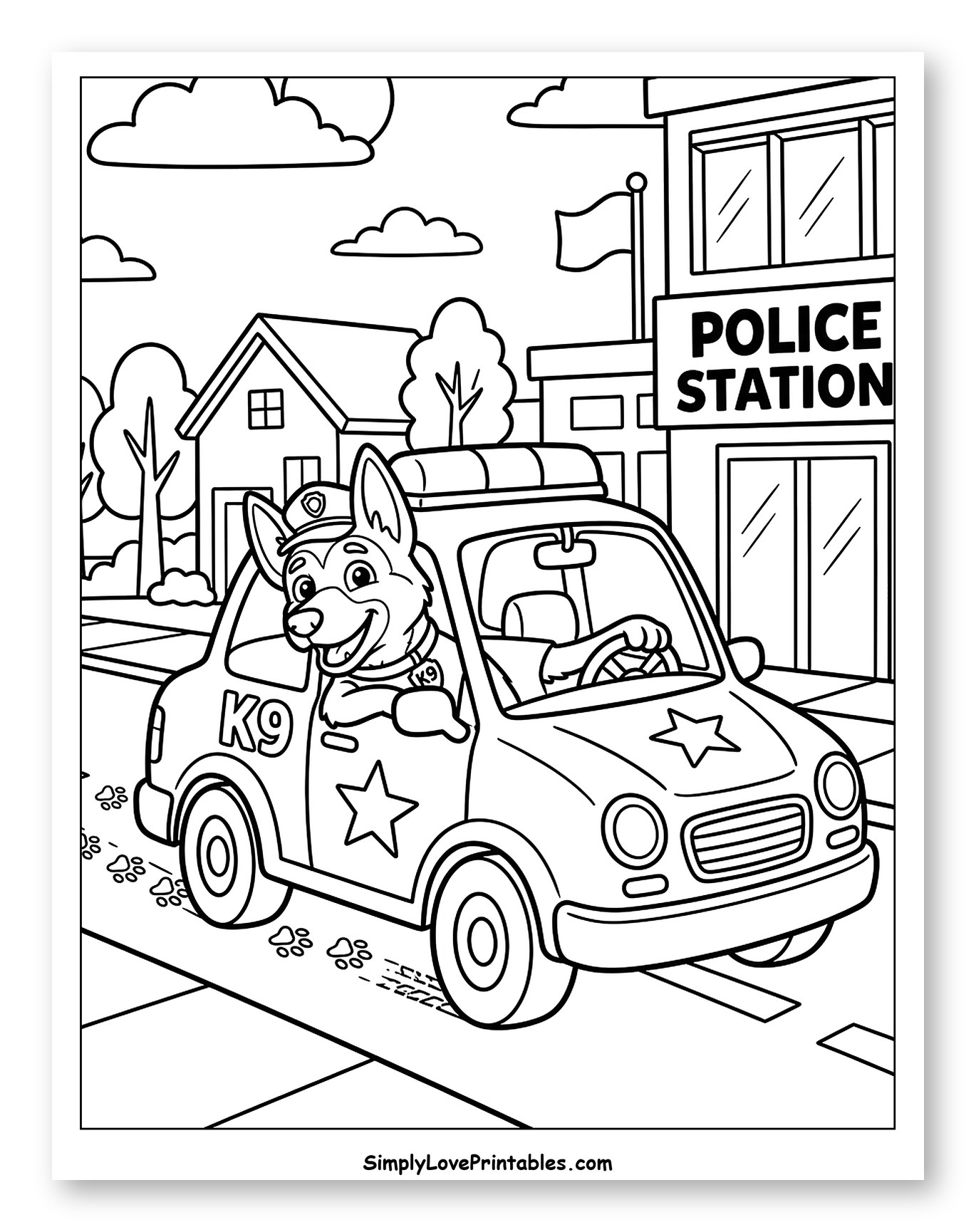 Happy Police Dog Driving K9 Car
