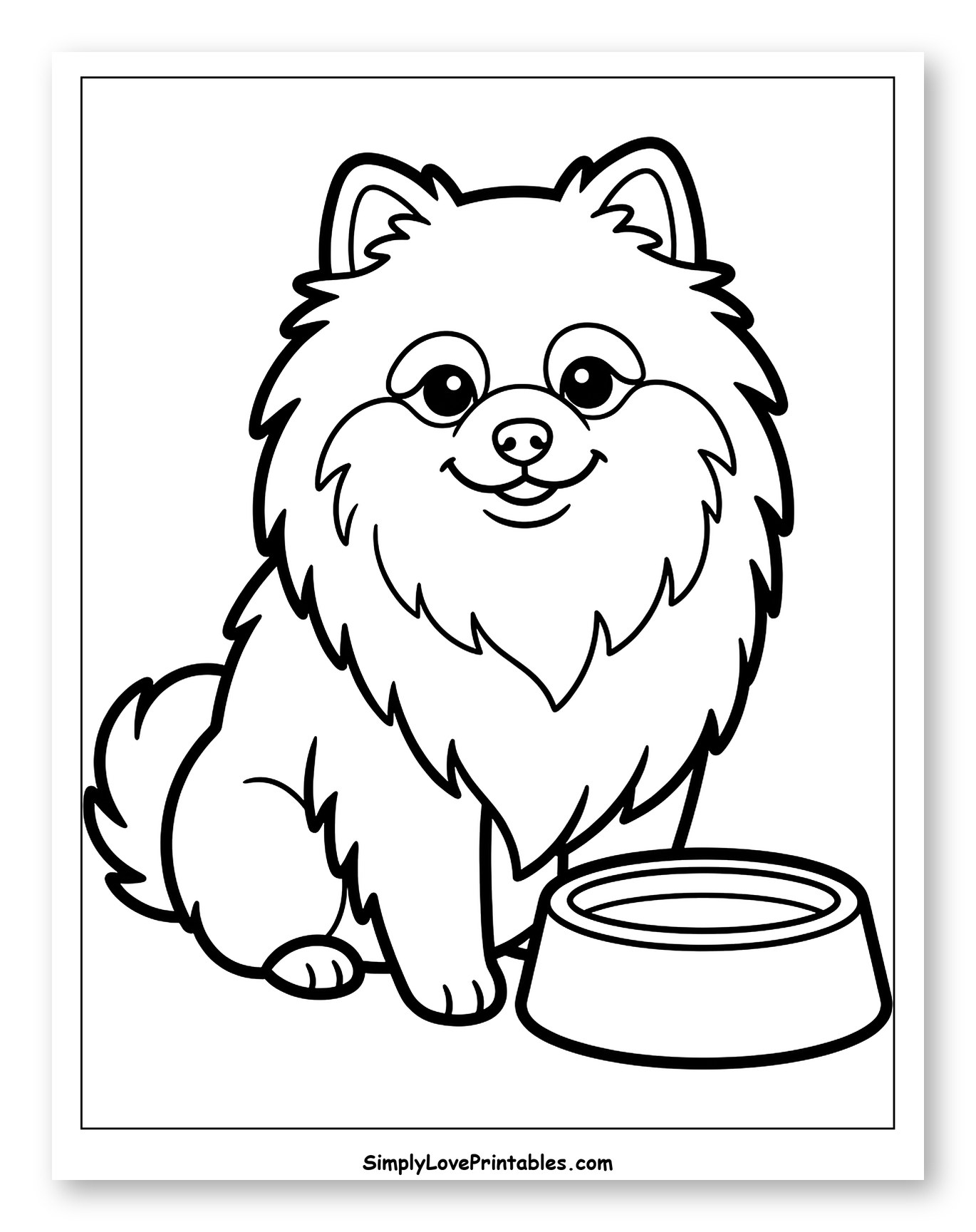Happy Pomeranian Dog Sitting by Bowl