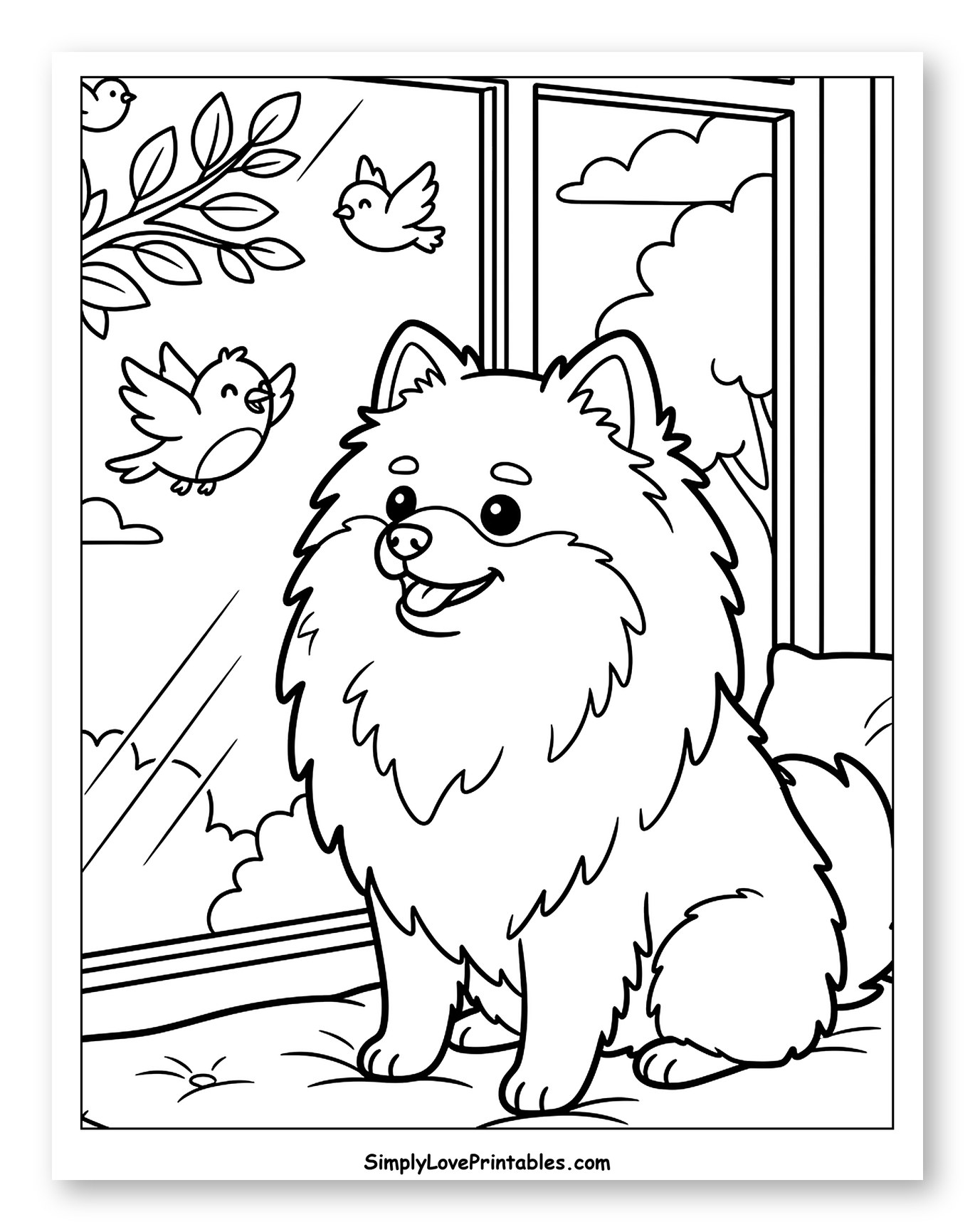 Happy Pomeranian Watching Birds by Window