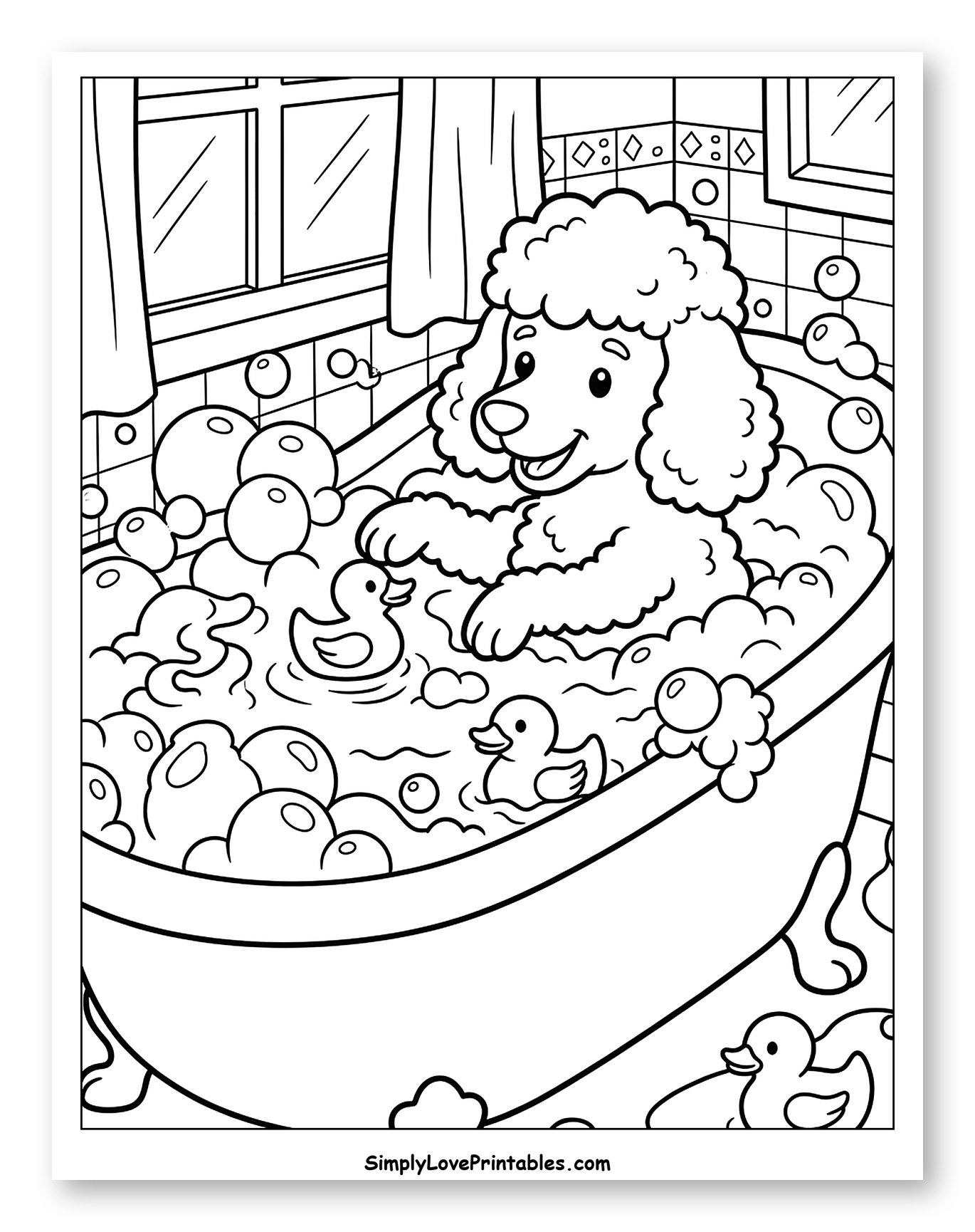 Happy Poodle Bath with Rubber Ducks