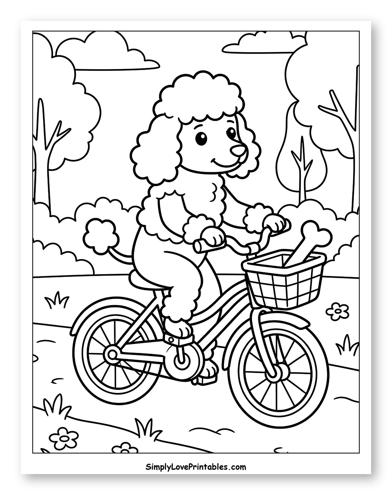 Happy Poodle Cycling in a Sunny Park