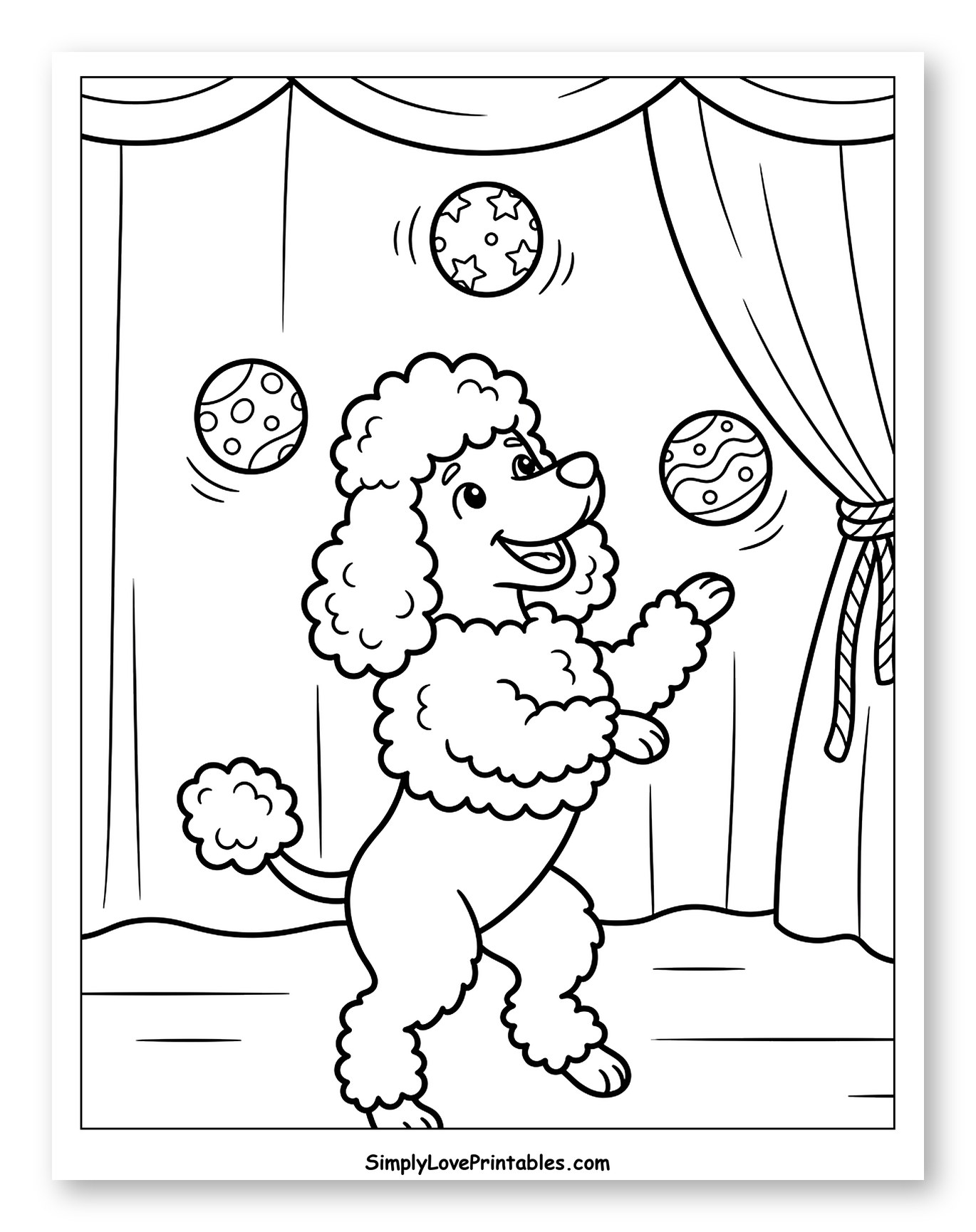 Happy Poodle Juggling Balls on Stage