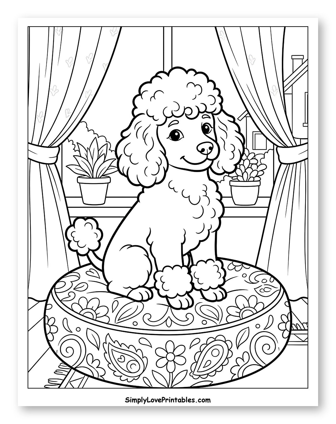 Happy Poodle on a Decorative Cushion