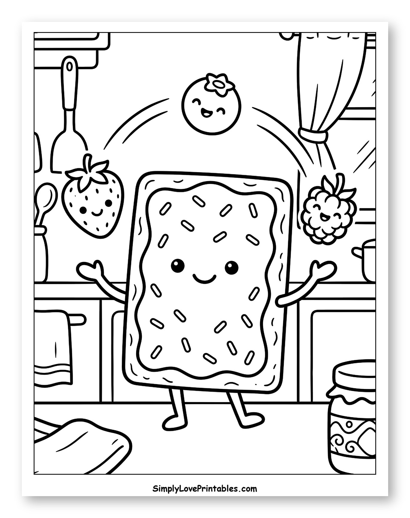 Happy Pop Tart Juggling Berries in Kitchen