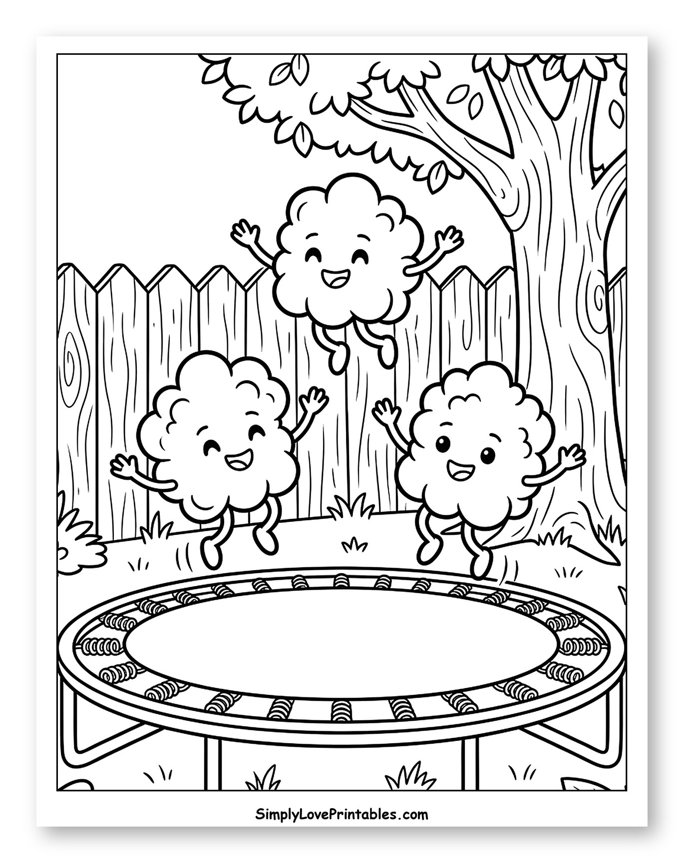 Happy Popcorn Kernels Jumping on a Trampoline to Color for Kids