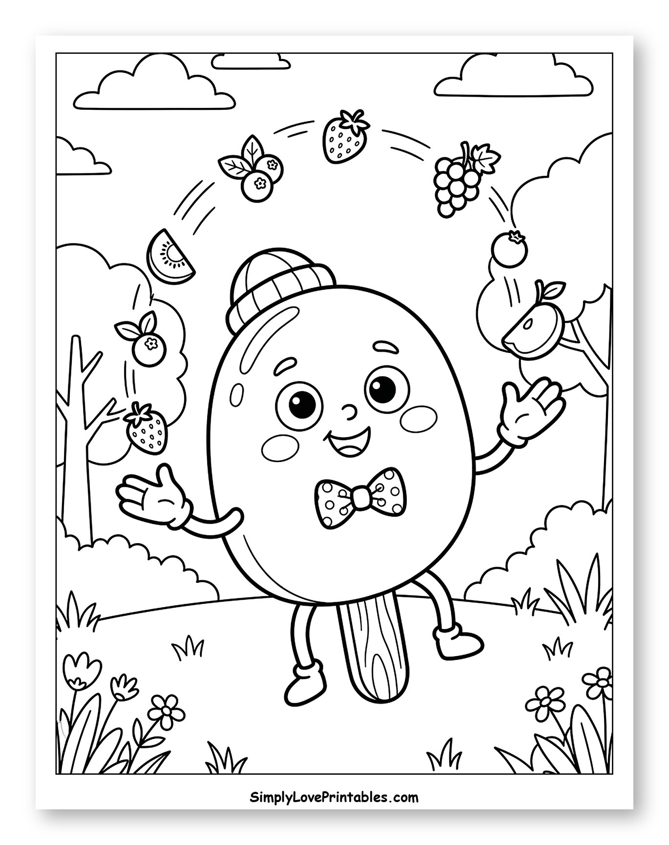 Happy Popsicle Character Juggling Fresh Fruits