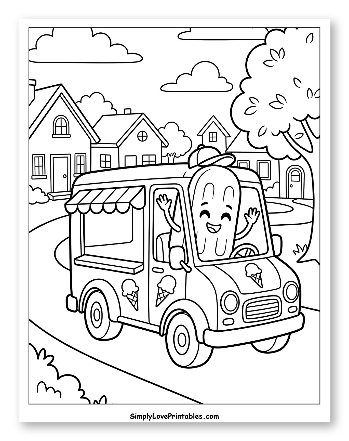 Happy Popsicle Driving Ice Cream Truck